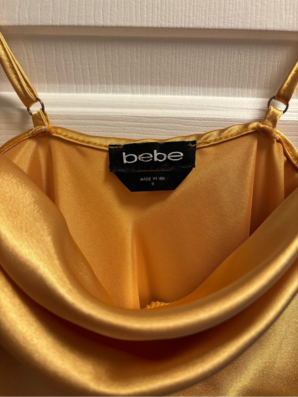bebe Satin Cowl Neck Dress in Gold - Picture 2 of 3